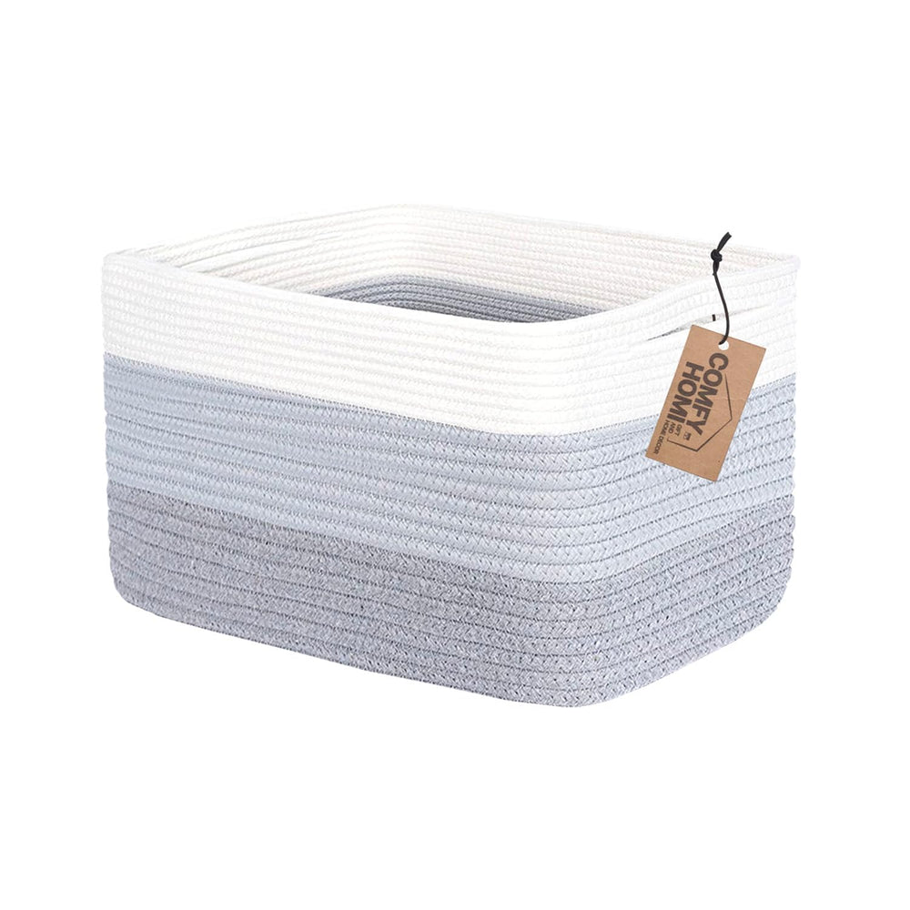 COMFY-HOMI cotton rope basket with handles on shelf for organized toys.