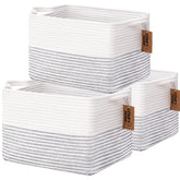 COMFY-HOMI cotton rope square basket front view, ideal for tidy living room storage