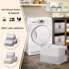 COMFY-HOMI rectangle basket with handles, white and black line accent in top view