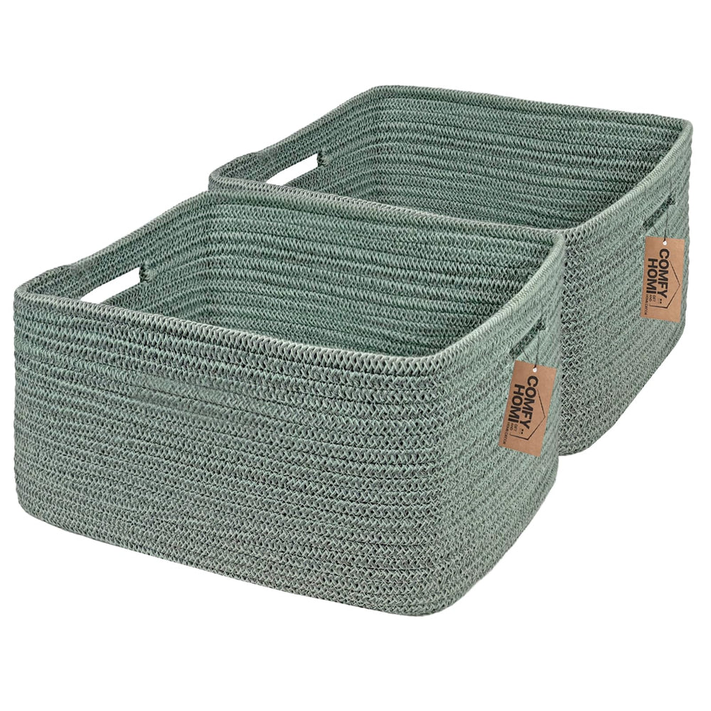 COMFY-HOMI large storage basket on shelf for quick decluttering of toys and blankets.