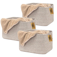 COMFY-HOMI small rope basket, rectangular side view, ideal for tidy living room storage.