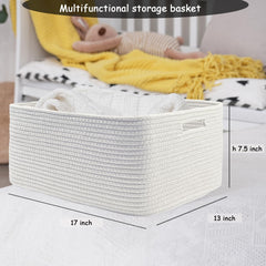 COMFY-HOMI woven rope basket for closet organization in white finish.