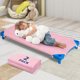 Comfyanno pink folded cot sheets for 23x40 daycare cots, soft and inviting.