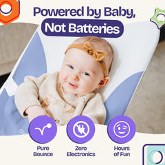 Blue ComfyBumpy bouncer with height adjustment for growing babies