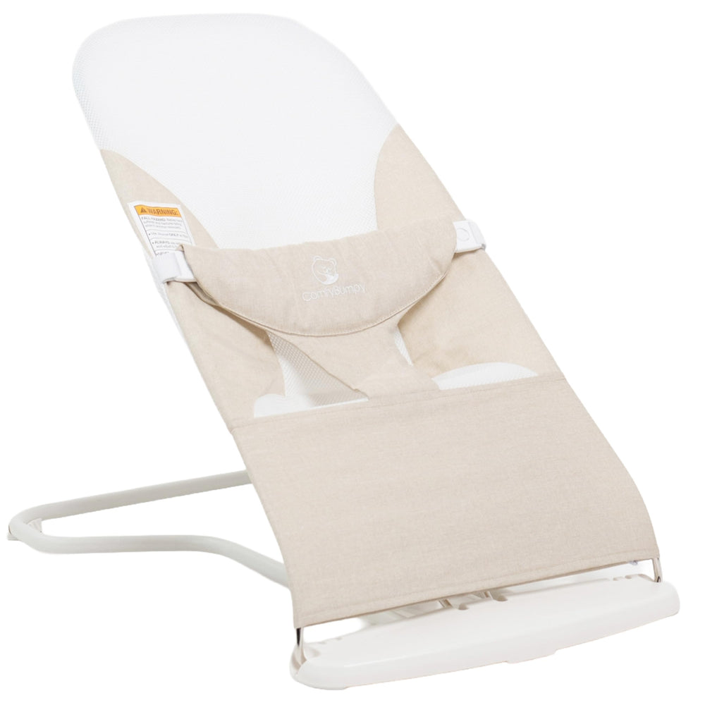 ComfyBumpy ergonomic baby bouncer seat with 3-point harness for secure support.