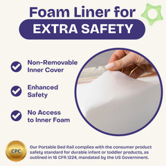 ComfyBumpy non-slip-bottom keeps rail secure on bed sheets.