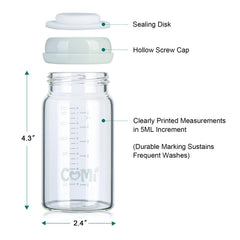 COMI borosilicate glass bottle designed for safe, odor-free milk storage.