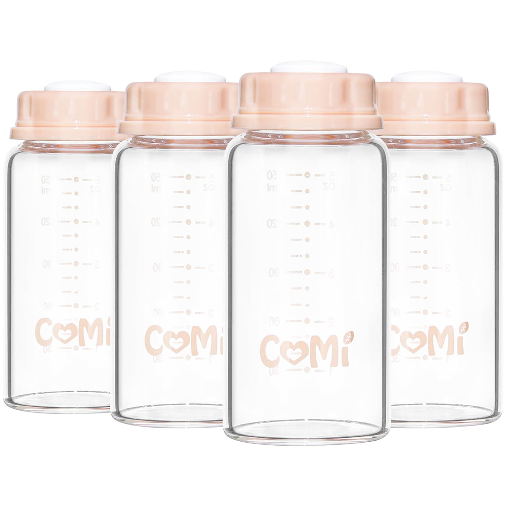 COMI natural glass baby bottle with standard neck and 5 oz capacity for storage