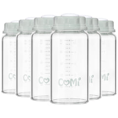 COMI natural glass baby bottle with standard neck for precise pouring and clean storage