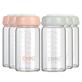 COMI wide-neck glass bottle in 8oz with six-pack for pump, store, and feed.