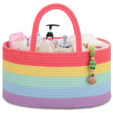 COMSE baby diaper caddy organizer in rainbow fabric keeps diapers within easy reach