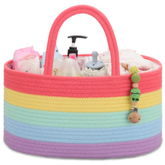 COMSE baby diaper caddy organizer in rainbow fabric keeps diapers within easy reach