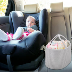 COMSE diaper storage basket as car caddy for on-the-go diaper changes.