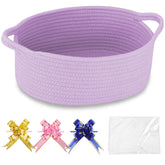 COMSE small woven basket with gift bags and ribbons, ideal for organized gifting.
