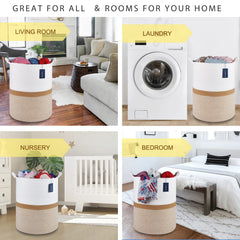 COMSE tall woven storage basket side view highlighting sturdy handles for easy transport.