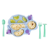 Constructive Eating Blue Turtle plate with divided sections for organized toddler meals.
