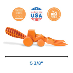 Constructive Eating easy grip handle on toddler utensils supports self-feeding.