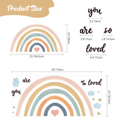 Containlol rainbow wall decal close-up of clouds and love elements for cozy kids' rooms.