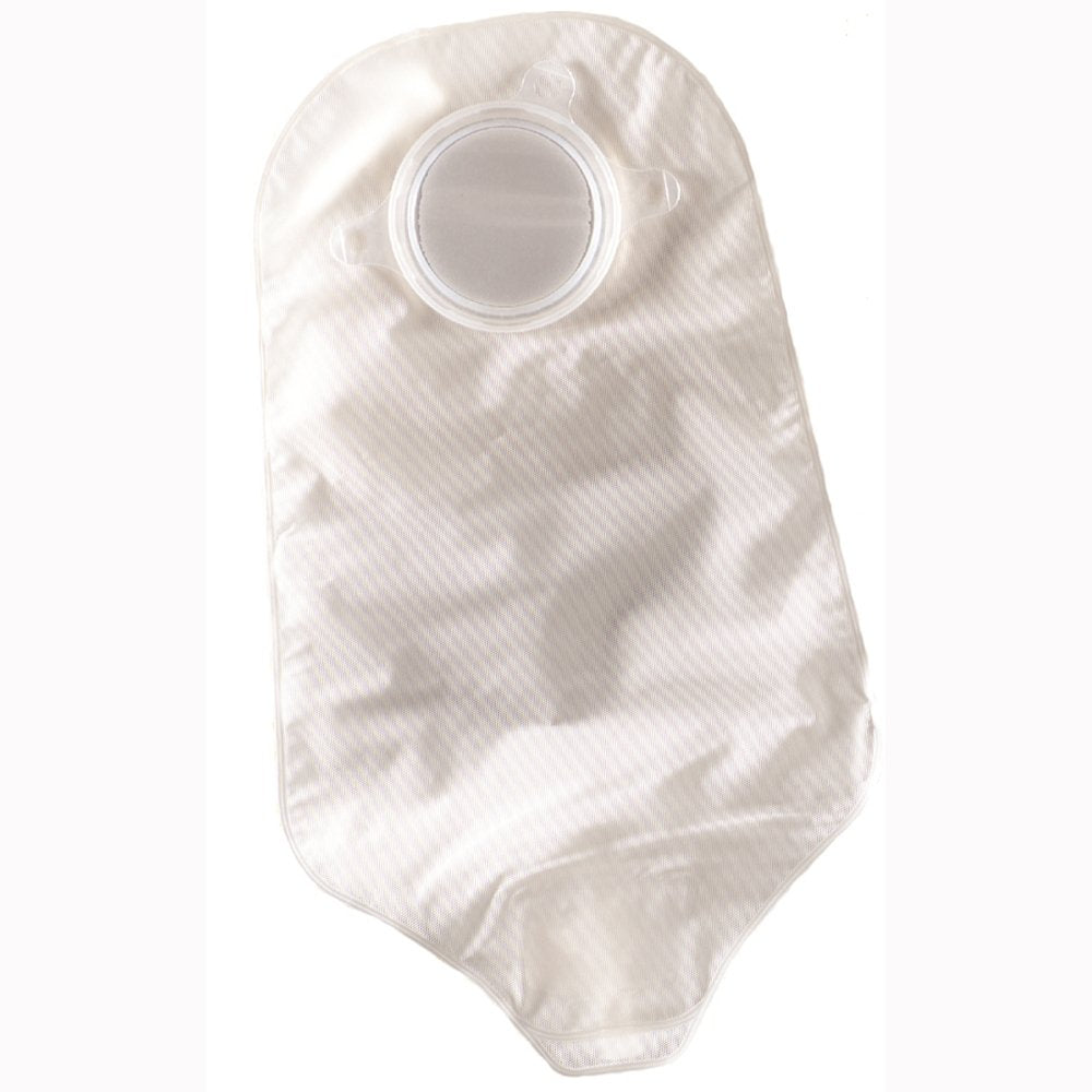 ConvaTec Surfit Natura urostomy pouch front view highlighting secure snap-on coupling.