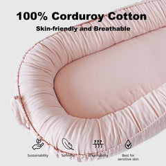 CoocooBaby baby nest closeup texture shows soft fabric for gentle hugs.
