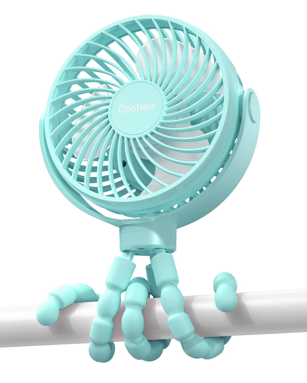 Coohea stroller fan clip with 4000mAh battery for all-day outdoor cooling.
