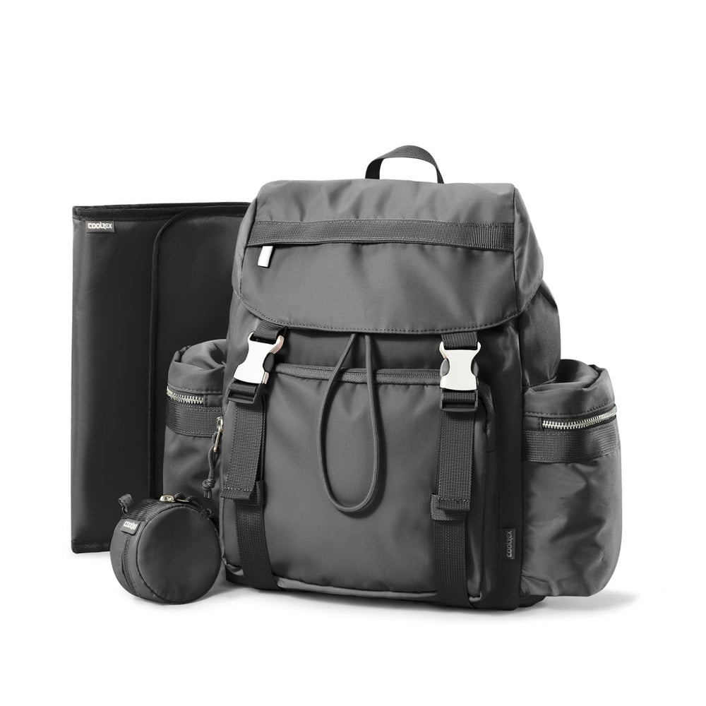 CoolREX diaper bag backpack front view showing organized pockets for easy access