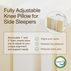 Coop Home Goods knee pillow highlighting washable cover and breathable Lulltra fabric