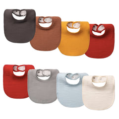 COOROBIN Muslin Baby Bibs show the dual-layer design for maximum drool absorption.