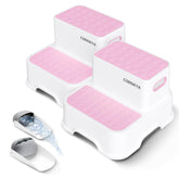 COOSEYA pink 2-step stool front view helps kids reach sinks safely.