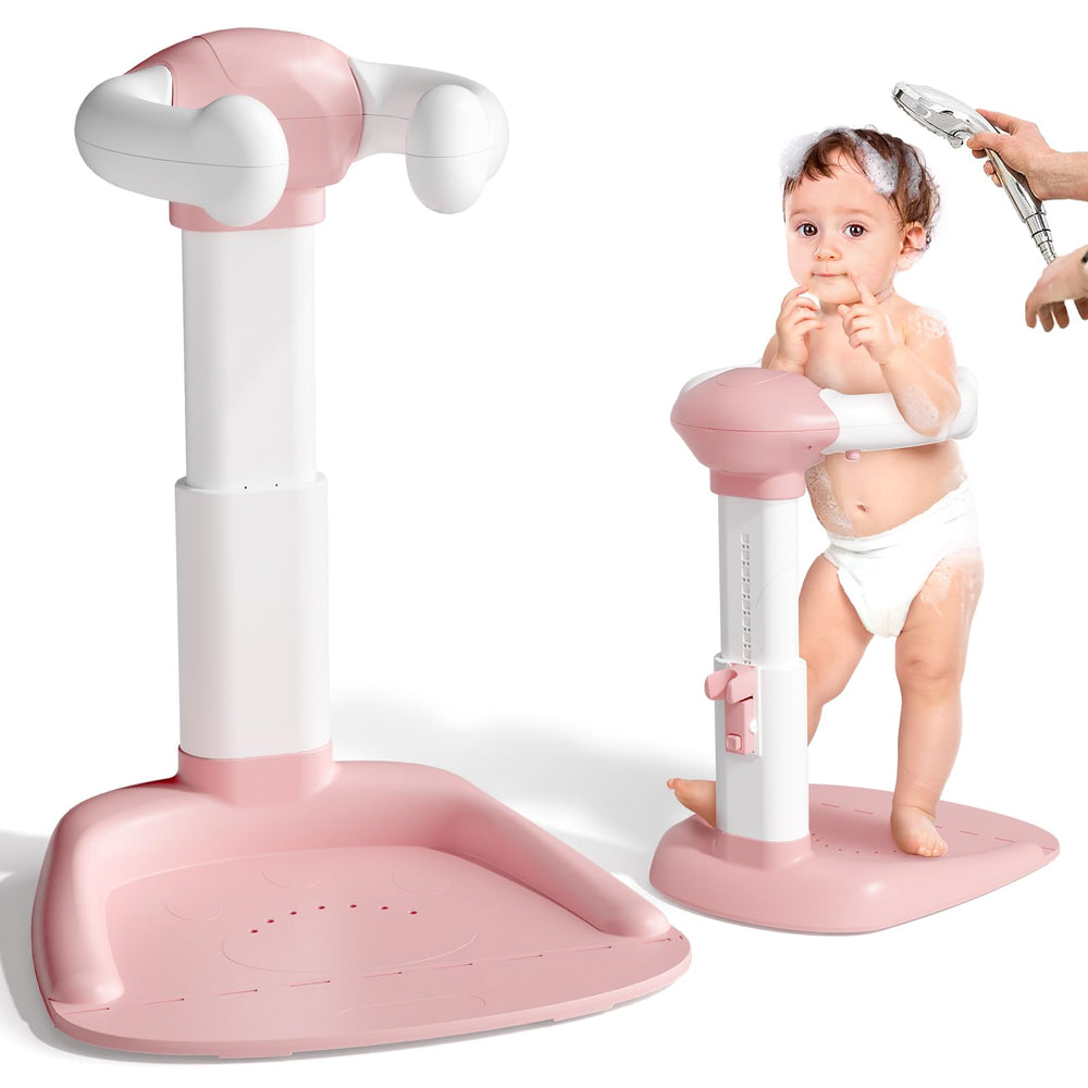 COOSEYA Baby Shower Stand with ergonomic backrest for comfortable standing during baths.