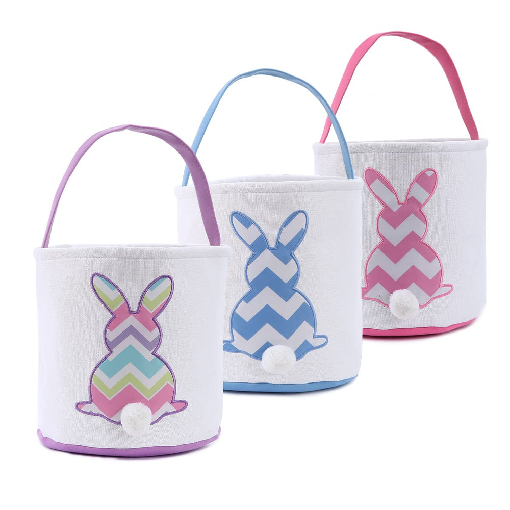Cootato Easter Bunny basket with stripe blue pattern and fluffy tail for egg hunts.