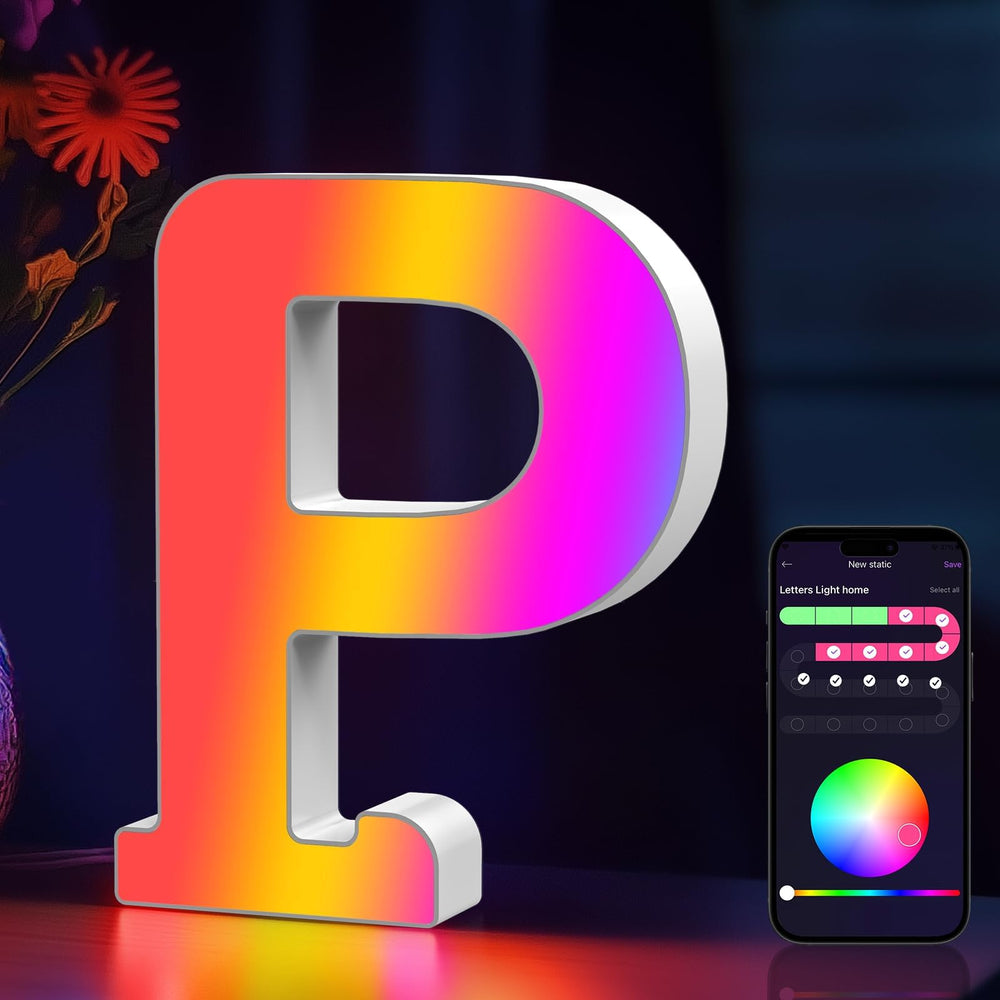 Coplsdors MRGB-P LED letters illuminate a wall for stylish room decoration.