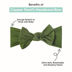 Copper Pearl stretchy bow headband grows with baby through early months