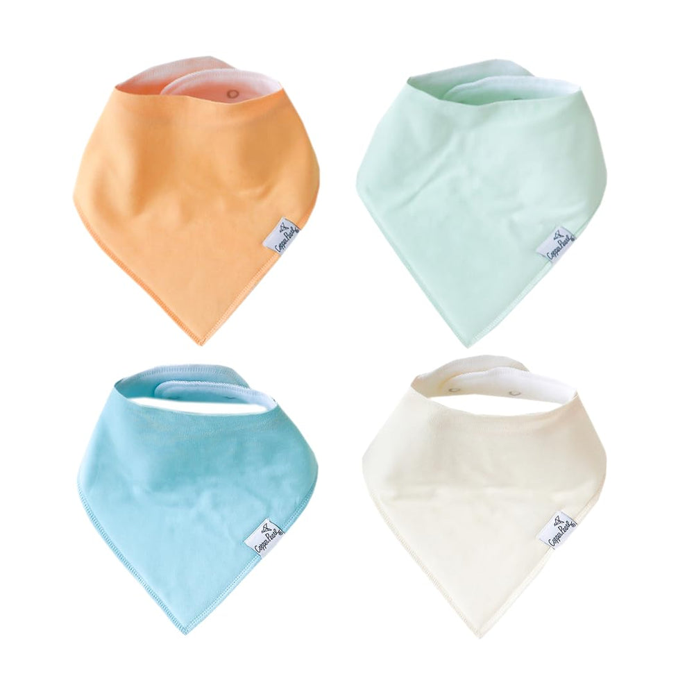 Copper Pearl bandana bib closeup shows soft cotton for gentle drool protection