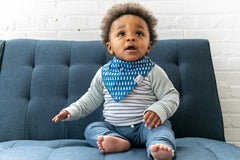 Copper Pearl bandana bib teething solution in use keeps outfits clean