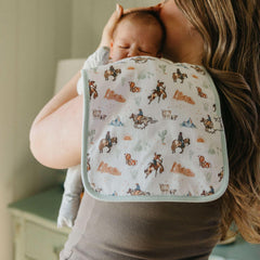 Copper Pearl burp cloth featuring trendy designs for modern nursery looks