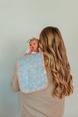 Copper Pearl Clementine pattern burp cloths with soft cotton fronts and backs