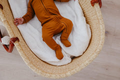 Copper Pearl camel two-way zipper close-up enabling easy diaper changes