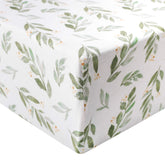 Copper Pearl fern premium knit crib sheet on mattress, soft and breathable for baby comfort