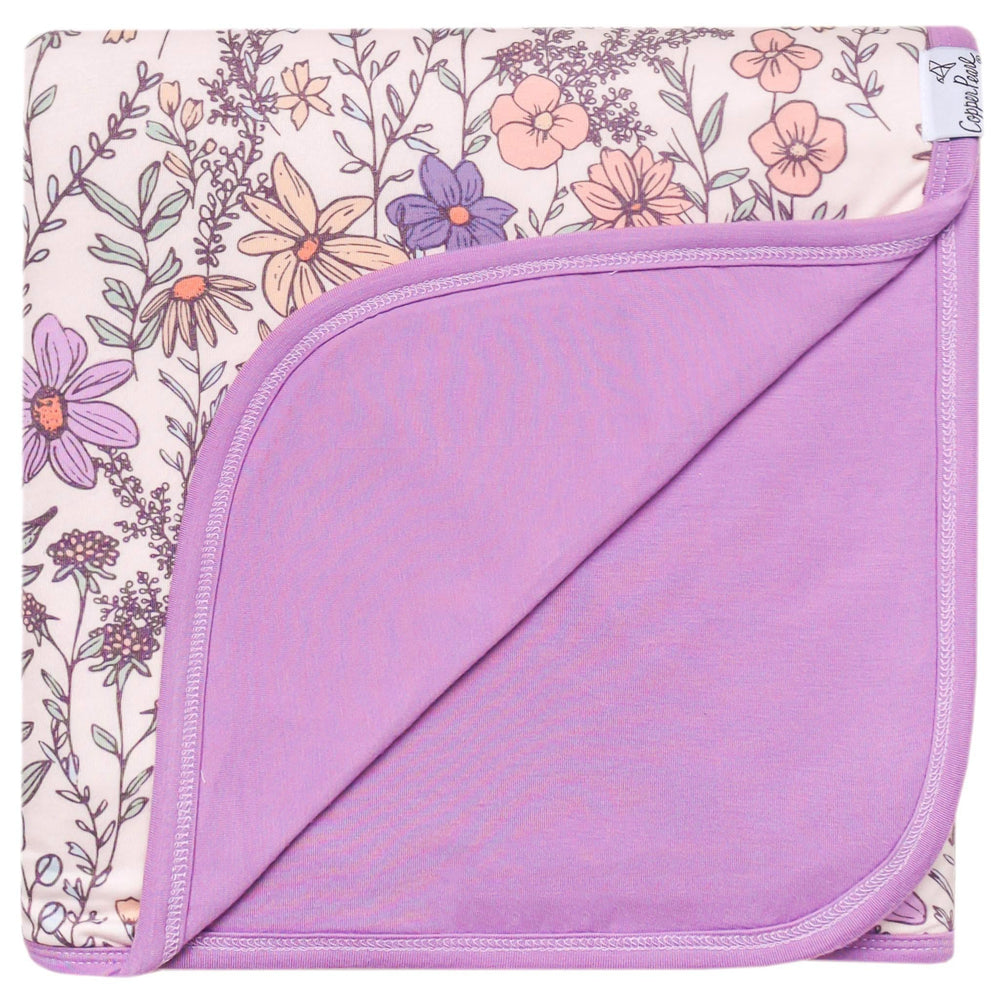 Copper Pearl Flora knit blanket 46x46 with soft fabric for cozy swaddling.
