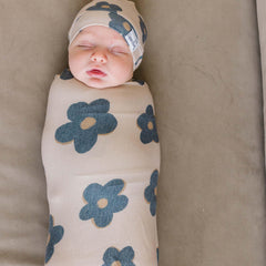 Copper Pearl Gemma Tan swaddle blanket edge-serged for durable, long-lasting use