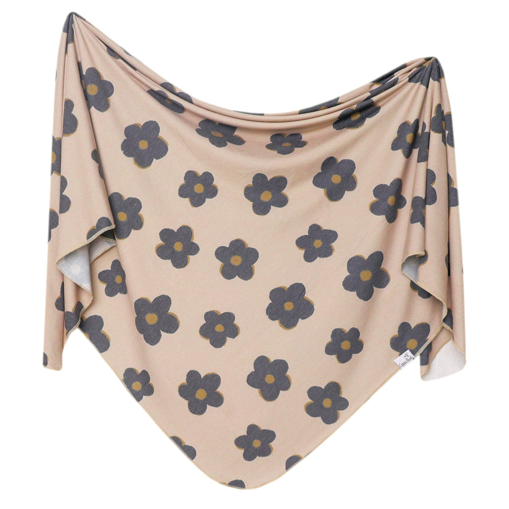 Copper Pearl Gemma Tan swaddle blanket front view showing generous 46x46 size for growing babies