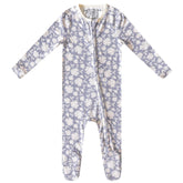 Copper Pearl Lacie zip-up footie pajamas on baby, cozy and easy to wear