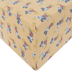 Copper Pearl Mickey Mouse crib sheet closeup showing soft knit texture for gentle sleep