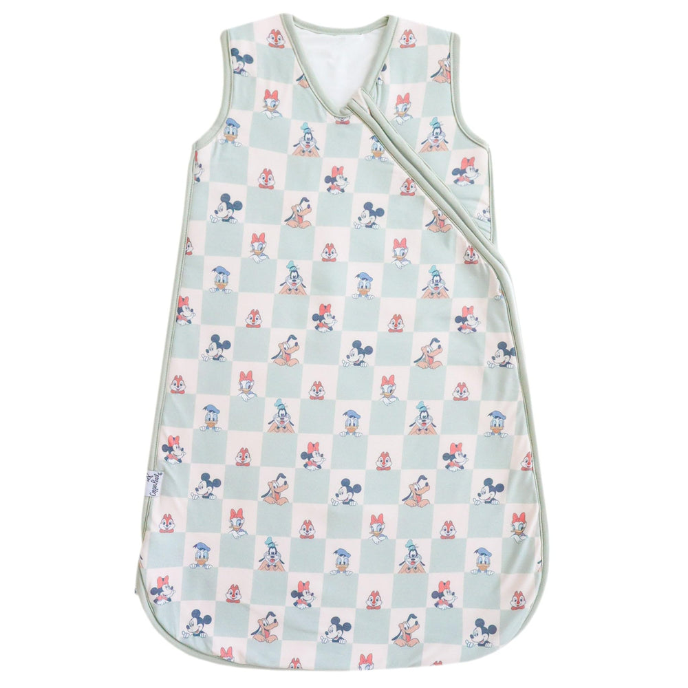Copper Pearl Mickey Mouse Friends Sleep Bag front view shows cozy three-layer knit fabric.