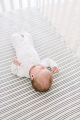 Copper Pearl Midtown knit crib sheet breathable material supports temperature control