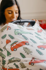 Copper Pearl stretchy fabric adapts to most car seats and strollers.