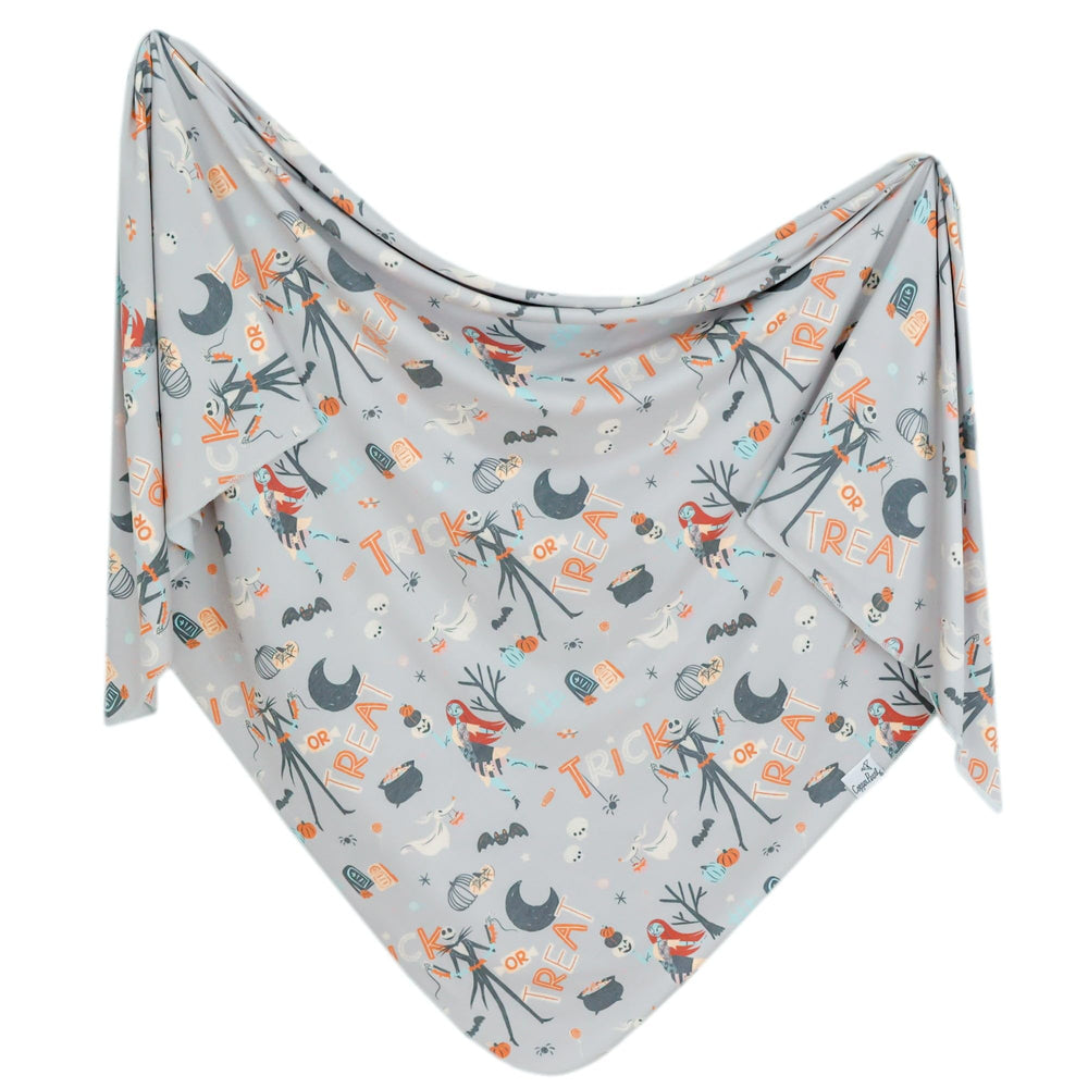 Copper Pearl Nightmare Before Christmas swaddle blanket front view shows soft knit and generous 46-inch square.