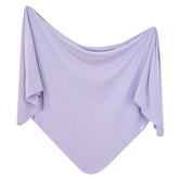 Copper Pearl Periwinkle swaddle flatlay shows soft knit fabric