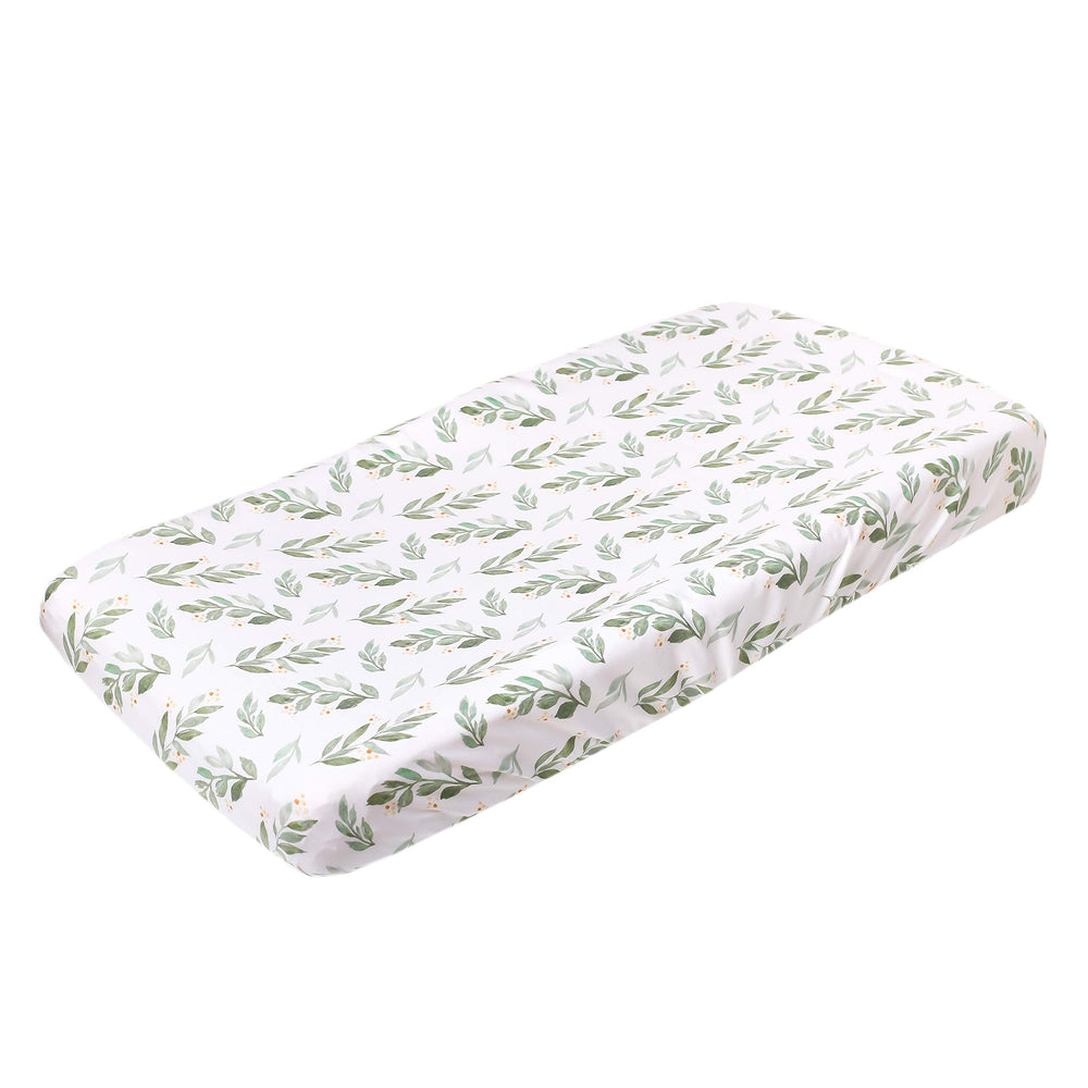Copper Pearl premium knit changing pad cover Fern, front view showing soft fabric and secure fit for nursery